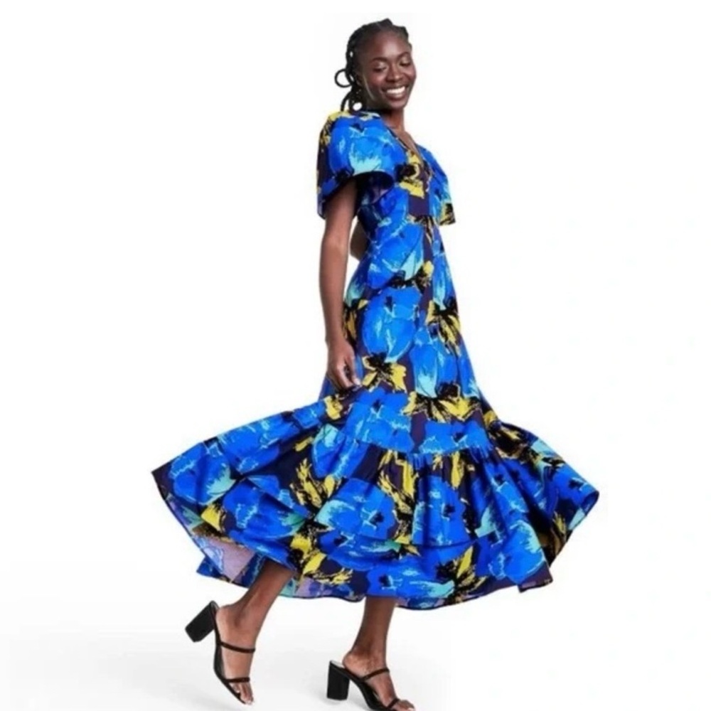Christopher John Rogers Vibrant Blue and Yellow Maxi Dress